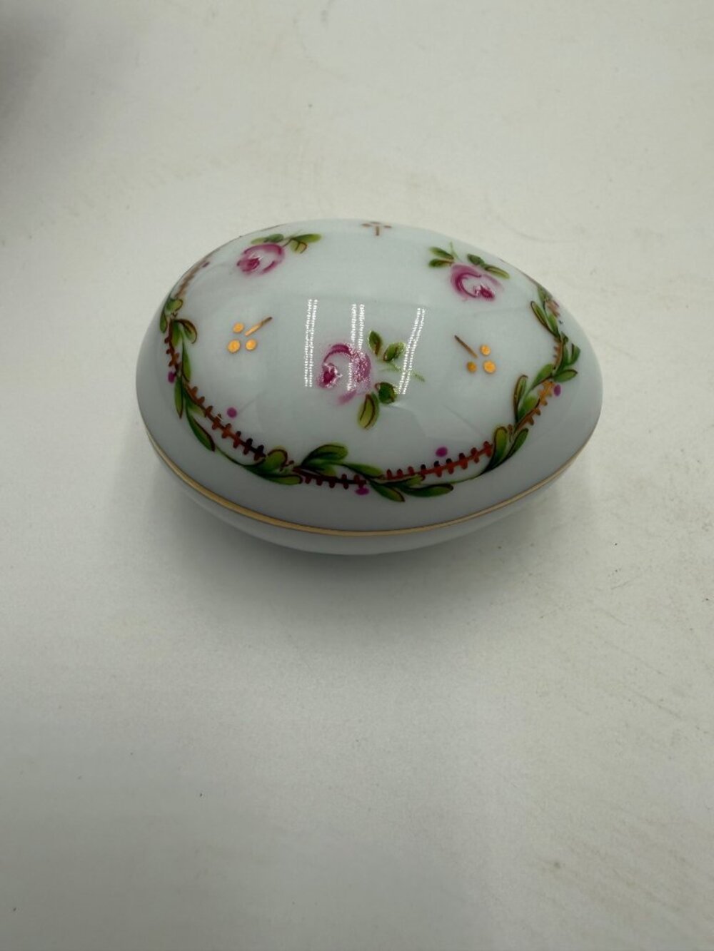 Vintage Limoges Egg Trinket Box Castel France Hand-Painted Porcelain Floral Desi